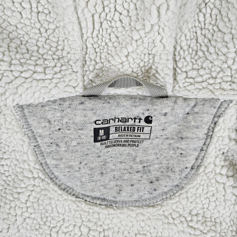 Carhartt Sherpa Fleece Lined Full Zip Hooded Sweatshirt White Youth M 8-10 Flaw - Picture 5 of 9